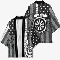 Grunge American Flag Darts Kimono with Dartboard Target and Black White Stars - Wonder Print Shop