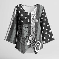 Grunge American Flag Darts Kimono Sleeve Blouse with Dartboard Target and Black White Stars - Wonder Print Shop
