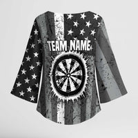 Grunge American Flag Darts Kimono Sleeve Blouse with Dartboard Target and Black White Stars - Wonder Print Shop