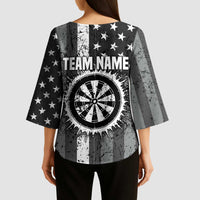 Grunge American Flag Darts Kimono Sleeve Blouse with Dartboard Target and Black White Stars - Wonder Print Shop