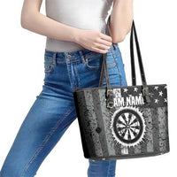 Grunge American Flag Darts Leather Tote Bag with Dartboard Target and Black White Stars - Wonder Print Shop