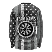 Grunge American Flag Darts Long Sleeve Shirt with Dartboard Target and Black White Stars - Wonder Print Shop