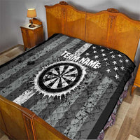 Grunge American Flag Darts Quilt with Dartboard Target and Black White Stars - Wonder Print Shop