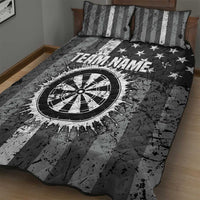 Grunge American Flag Darts Quilt Bed Set with Dartboard Target and Black White Stars - Wonder Print Shop