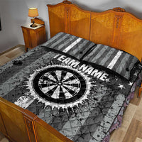 Grunge American Flag Darts Quilt Bed Set with Dartboard Target and Black White Stars - Wonder Print Shop