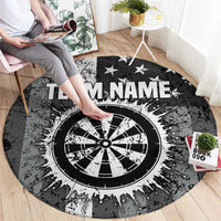 Grunge American Flag Darts Round Carpet with Dartboard Target and Black White Stars - Wonder Print Shop