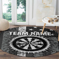 Grunge American Flag Darts Round Carpet with Dartboard Target and Black White Stars - Wonder Print Shop