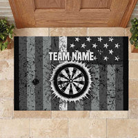 Grunge American Flag Darts Rubber Doormat with Dartboard Target and Black White Stars - Wonder Print Shop