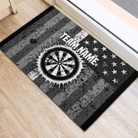Grunge American Flag Darts Rubber Doormat with Dartboard Target and Black White Stars - Wonder Print Shop