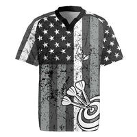 Grunge American Flag Darts Rugby Jersey with Dartboard Target and Black White Stars - Wonder Print Shop