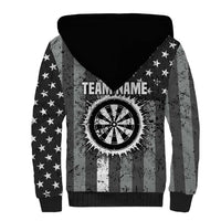 Grunge American Flag Darts Sherpa Hoodie with Dartboard Target and Black White Stars - Wonder Print Shop
