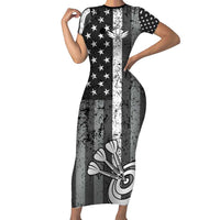 Grunge American Flag Darts Short Sleeve Bodycon Dress with Dartboard Target and Black White Stars - Wonder Print Shop