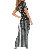 Grunge American Flag Darts Short Sleeve Bodycon Dress with Dartboard Target and Black White Stars - Wonder Print Shop