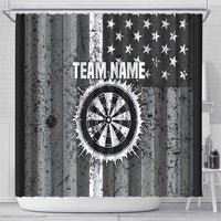Grunge American Flag Darts Shower Curtain with Dartboard Target and Black White Stars - Wonder Print Shop