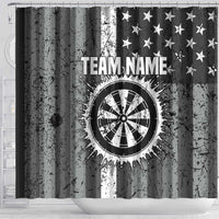 Grunge American Flag Darts Shower Curtain with Dartboard Target and Black White Stars - Wonder Print Shop