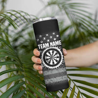 Grunge American Flag Darts Skinny Tumbler with Dartboard Target and Black White Stars - Wonder Print Shop