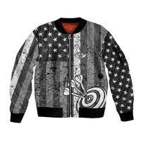 Grunge American Flag Darts Sleeve Zip Bomber Jacket with Dartboard Target and Black White Stars - Wonder Print Shop