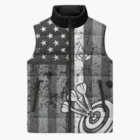Grunge American Flag Darts Sleeveless Puffer Jacket with Dartboard Target and Black White Stars - Wonder Print Shop
