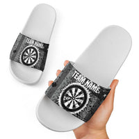 Grunge American Flag Darts Slide Sandals with Dartboard Target and Black White Stars - Wonder Print Shop