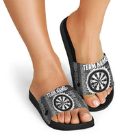 Grunge American Flag Darts Slide Sandals with Dartboard Target and Black White Stars - Wonder Print Shop