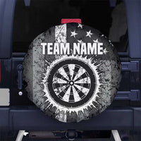 Grunge American Flag Darts Spare Tire Cover with Dartboard Target and Black White Stars - Wonder Print Shop