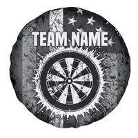 Grunge American Flag Darts Spare Tire Cover with Dartboard Target and Black White Stars - Wonder Print Shop