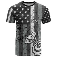 Grunge American Flag Darts T Shirt with Dartboard Target and Black White Stars - Wonder Print Shop