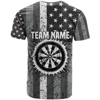 Grunge American Flag Darts T Shirt with Dartboard Target and Black White Stars - Wonder Print Shop