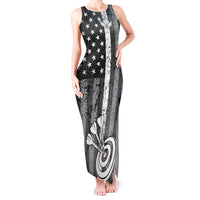 Grunge American Flag Darts Tank Maxi Dress with Dartboard Target and Black White Stars - Wonder Print Shop