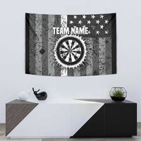 Grunge American Flag Darts Tapestry with Dartboard Target and Black White Stars - Wonder Print Shop