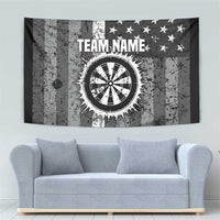 Grunge American Flag Darts Tapestry with Dartboard Target and Black White Stars - Wonder Print Shop