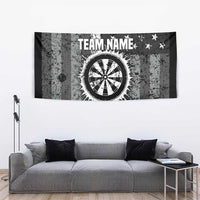 Grunge American Flag Darts Tapestry with Dartboard Target and Black White Stars - Wonder Print Shop