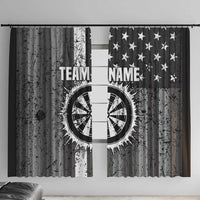 Grunge American Flag Darts Window Curtain with Dartboard Target and Black White Stars - Wonder Print Shop