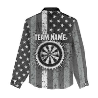 Grunge American Flag Darts Women Casual Shirt with Dartboard Target and Black White Stars - Wonder Print Shop
