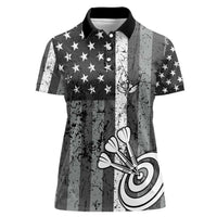 Grunge American Flag Darts Women Polo Shirt with Dartboard Target and Black White Stars - Wonder Print Shop