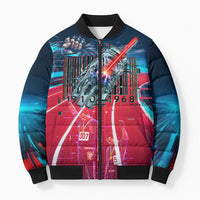 African American 1968 Black Power Salute Bomber Puffer Jacket Retro Cyberpunk Sci-Fi Tech Civil Rights Art