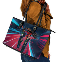 African American 1968 Black Power Salute Leather Tote Bag Retro Cyberpunk Sci-Fi Tech Civil Rights Art