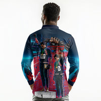 African American 1968 Black Power Salute Long Sleeve Polo Shirt Retro Cyberpunk Sci-Fi Tech Civil Rights Art