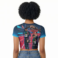African American 1968 Black Power Salute Raglan Cropped T shirt Retro Cyberpunk Sci-Fi Tech Civil Rights Art