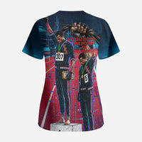 African American 1968 Black Power Salute Scrub Top Retro Cyberpunk Sci-Fi Tech Civil Rights Art