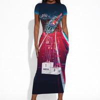 African American 1968 Black Power Salute Short Sleeve Bodycon Dress Retro Cyberpunk Sci-Fi Tech Civil Rights Art