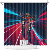 African American 1968 Black Power Salute Shower Curtain Retro Cyberpunk Sci-Fi Tech Civil Rights Art