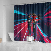 African American 1968 Black Power Salute Shower Curtain Retro Cyberpunk Sci-Fi Tech Civil Rights Art
