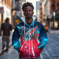 African American 1968 Black Power Salute Zip Hoodie Retro Cyberpunk Sci-Fi Tech Civil Rights Art