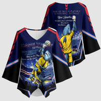 Personalized Cape Verde Blue Sharks Kimono Sleeve Blouse African Pride Dynamic Stadium Soccer Graphic Art
