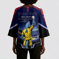 Personalized Cape Verde Blue Sharks Kimono Sleeve Blouse African Pride Dynamic Stadium Soccer Graphic Art