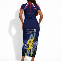 Personalized Cape Verde Blue Sharks Short Sleeve Bodycon Dress African Pride Dynamic Stadium Soccer Graphic Art