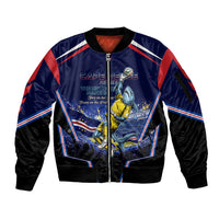 Personalized Cape Verde Blue Sharks Sleeve Zip Bomber Jacket African Pride Dynamic Stadium Soccer Graphic Art