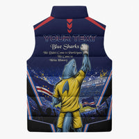 Personalized Cape Verde Blue Sharks Sleeveless Puffer Jacket African Pride Dynamic Stadium Soccer Graphic Art