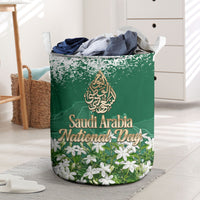 Saudi Arabia National Day Laundry Basket White Jasmine Arabic Calligraphy Cultural Pride